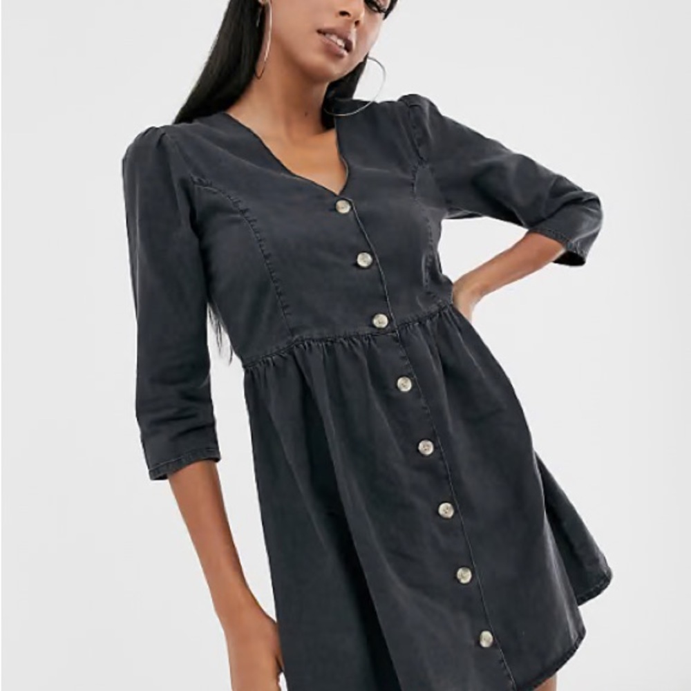 NWOT ASOS Distressed Black Denim Button-Down Dress - Size 16
